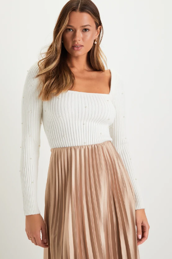 Ribbed Pearl Sweater Top
