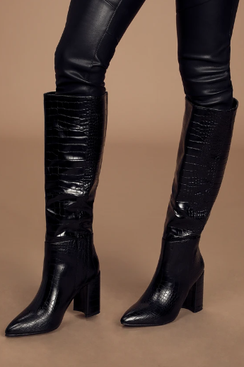 Pointed-Toe Knee High Boots